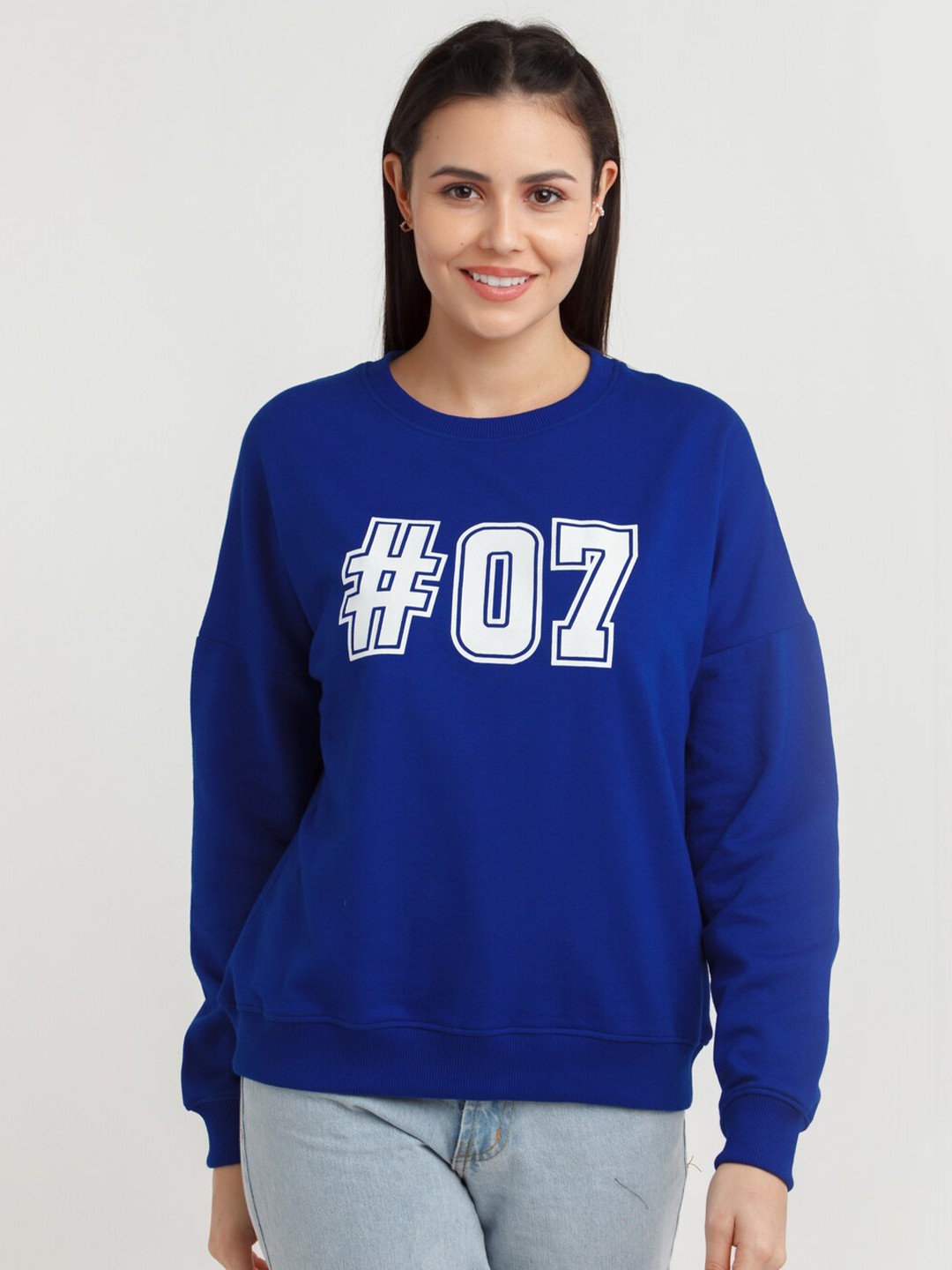 

Zink London Women Blue Alphanumeric Printed Sweatshirt