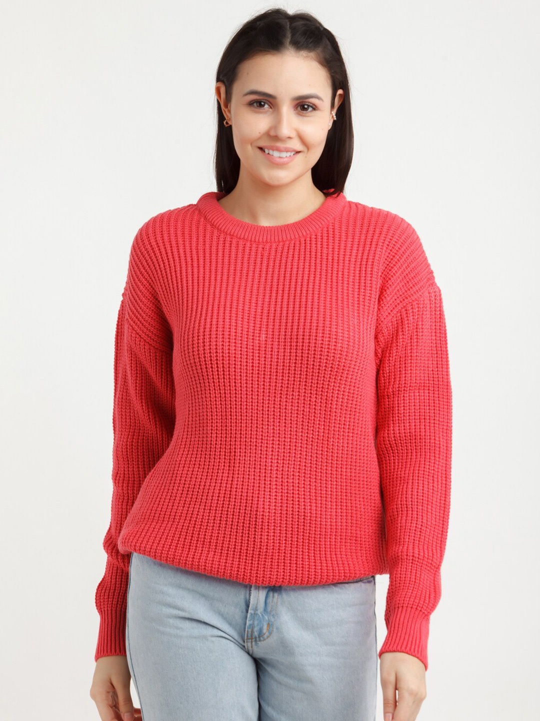 

Zink London Women Pink Cable Knit Acrylic Pullover Sweater