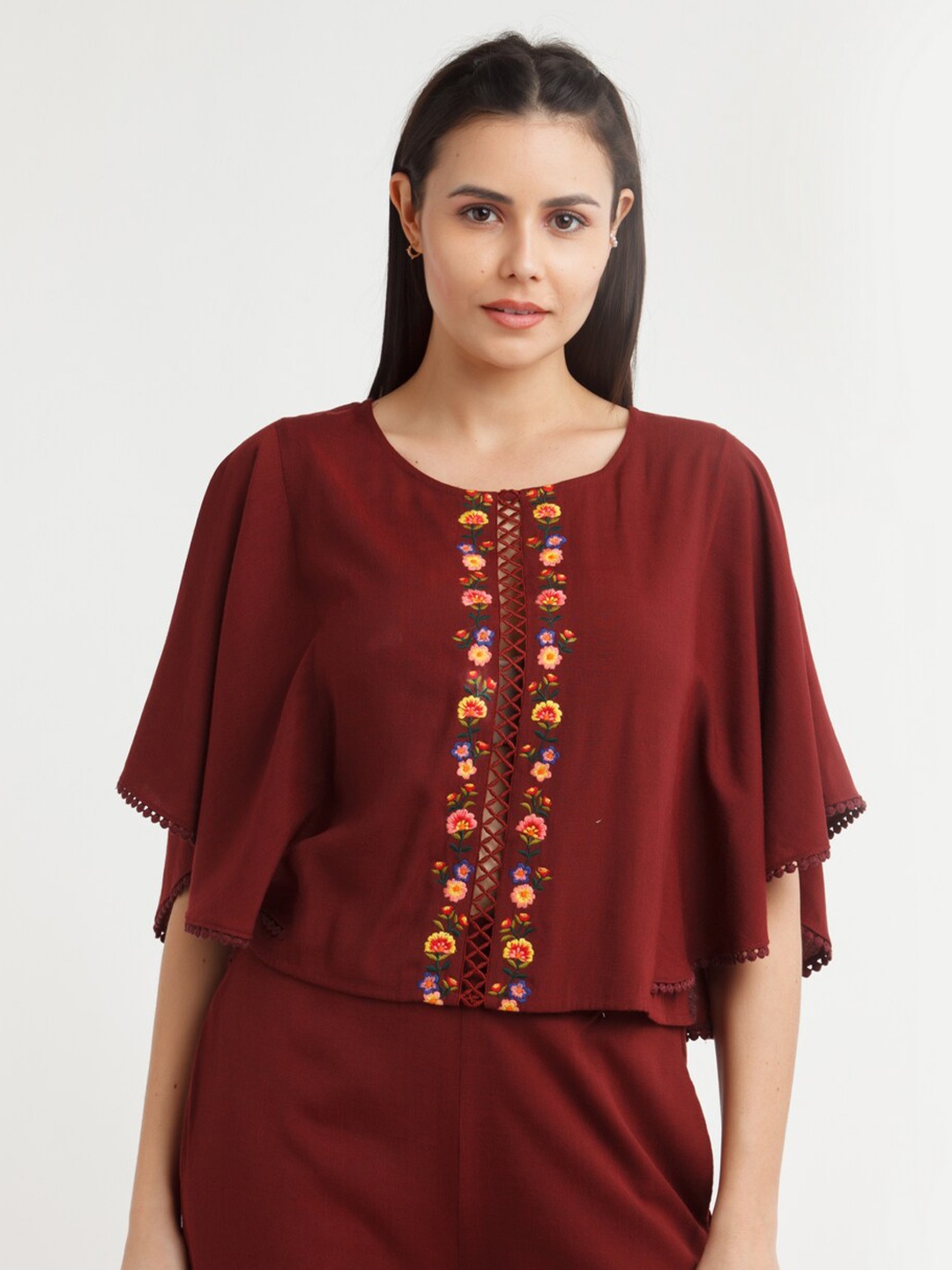 

Zink London Maroon Cape Top