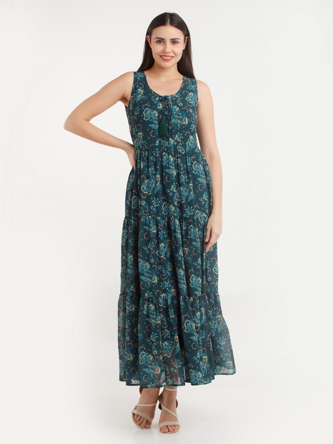 

Zink London Green Floral Maxi Maxi Dress