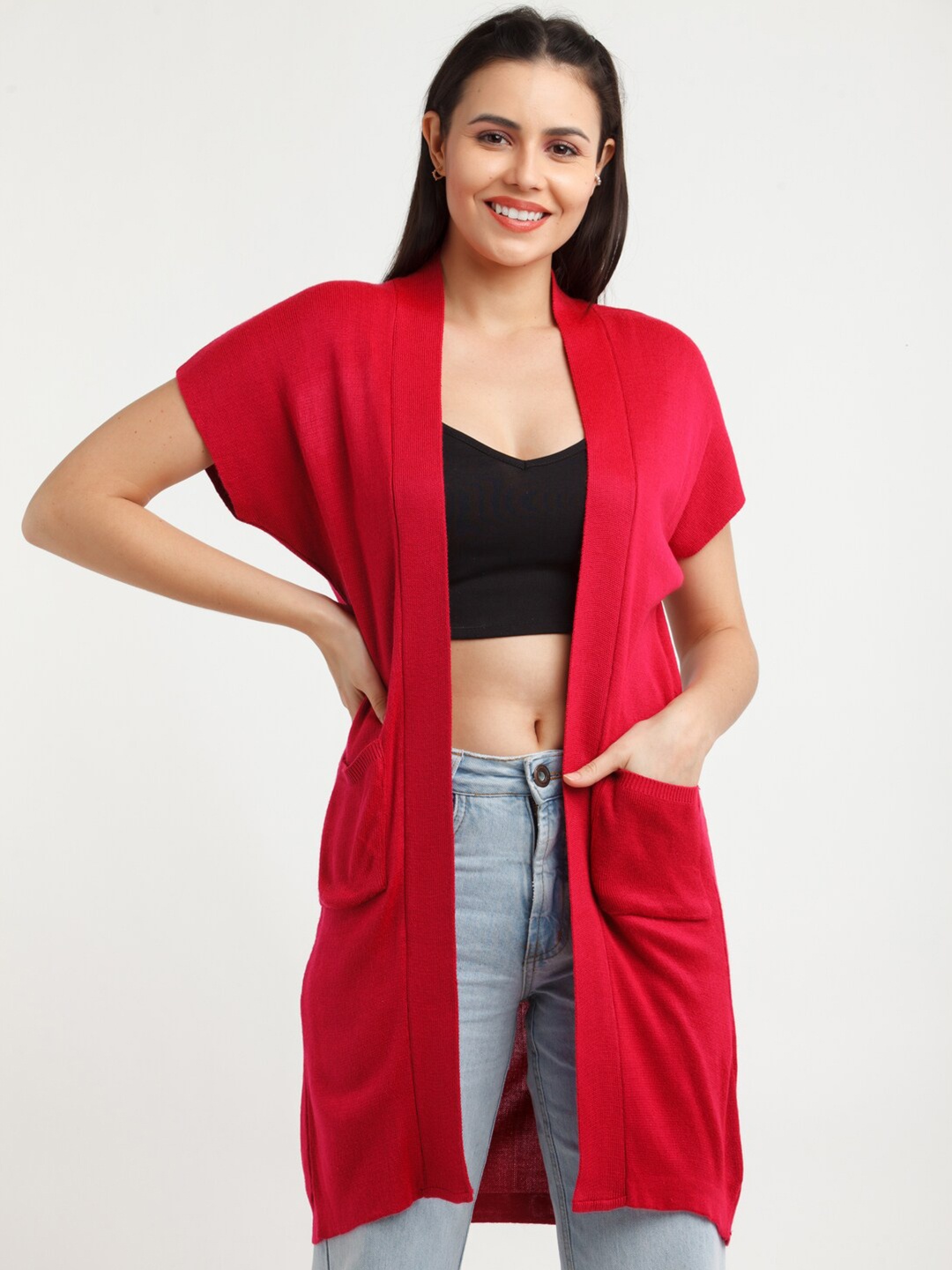 

Zink London Women Red Longline Shrug