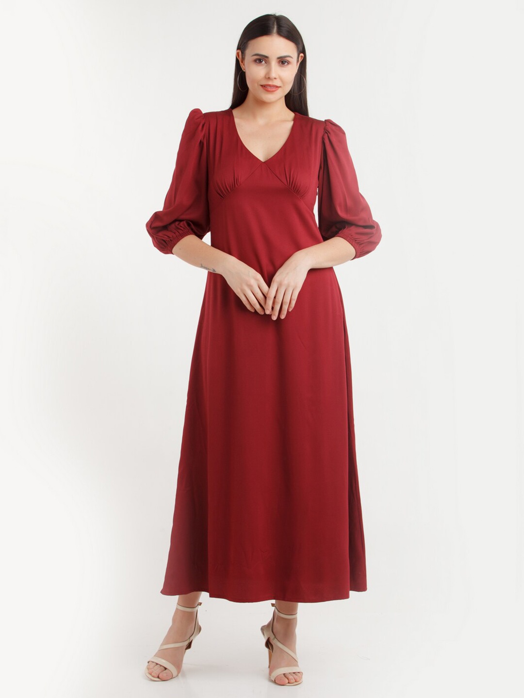 

Zink London Maroon A-Line Maxi Dress