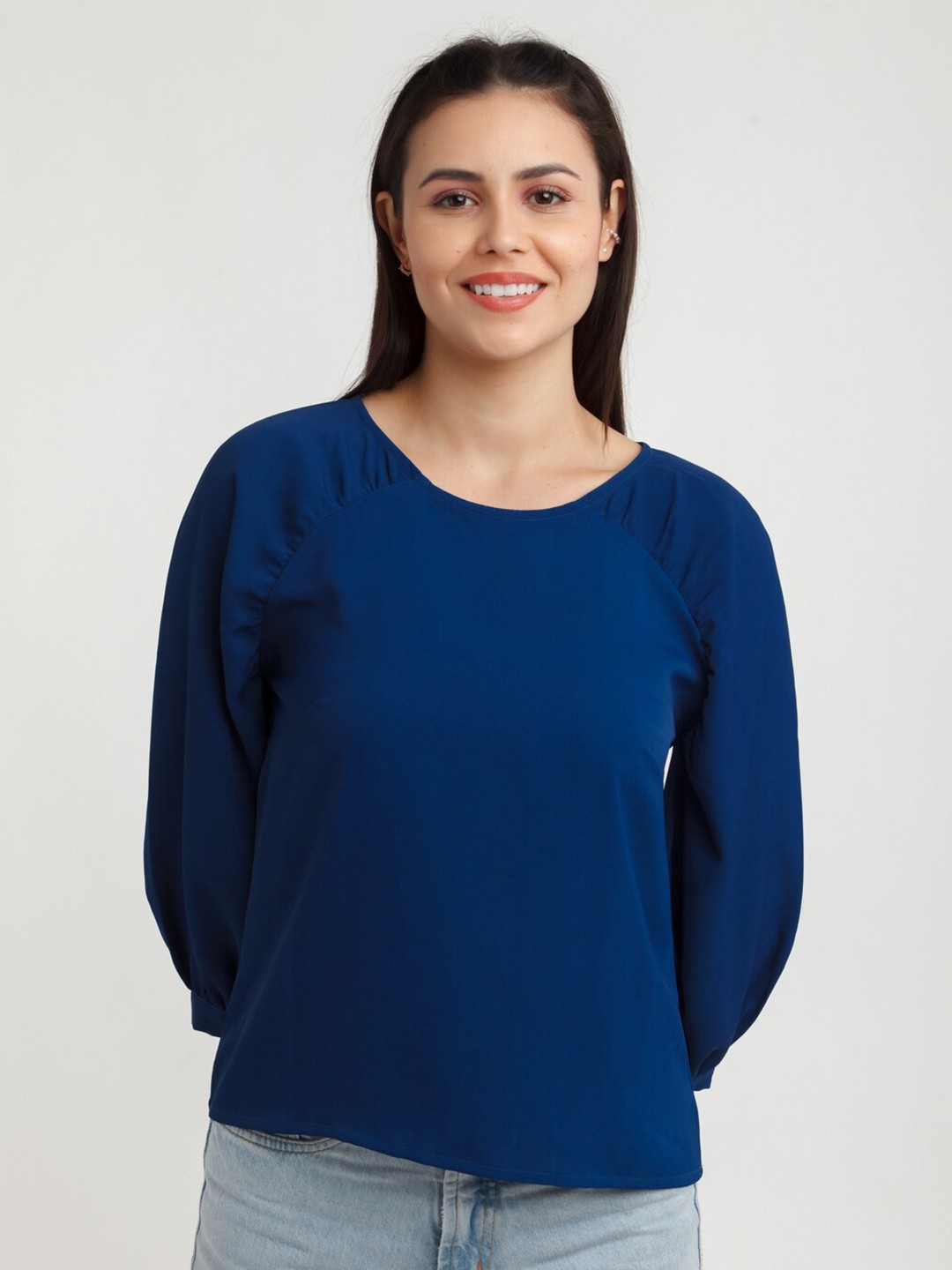 

Zink London Women Blue Raglan Sleeves Top