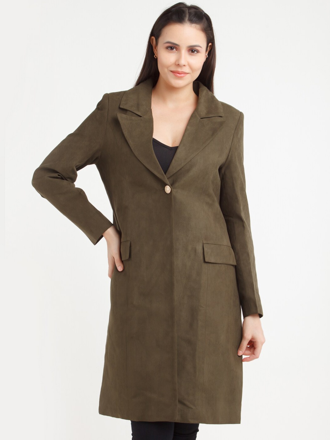 

Zink London Women Olive Green Longline Overcoat