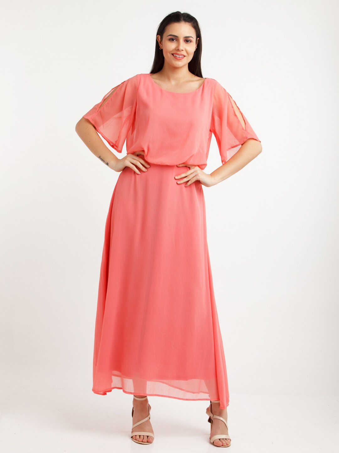 

Zink London Flared Sleeves Maxi Dress, Coral