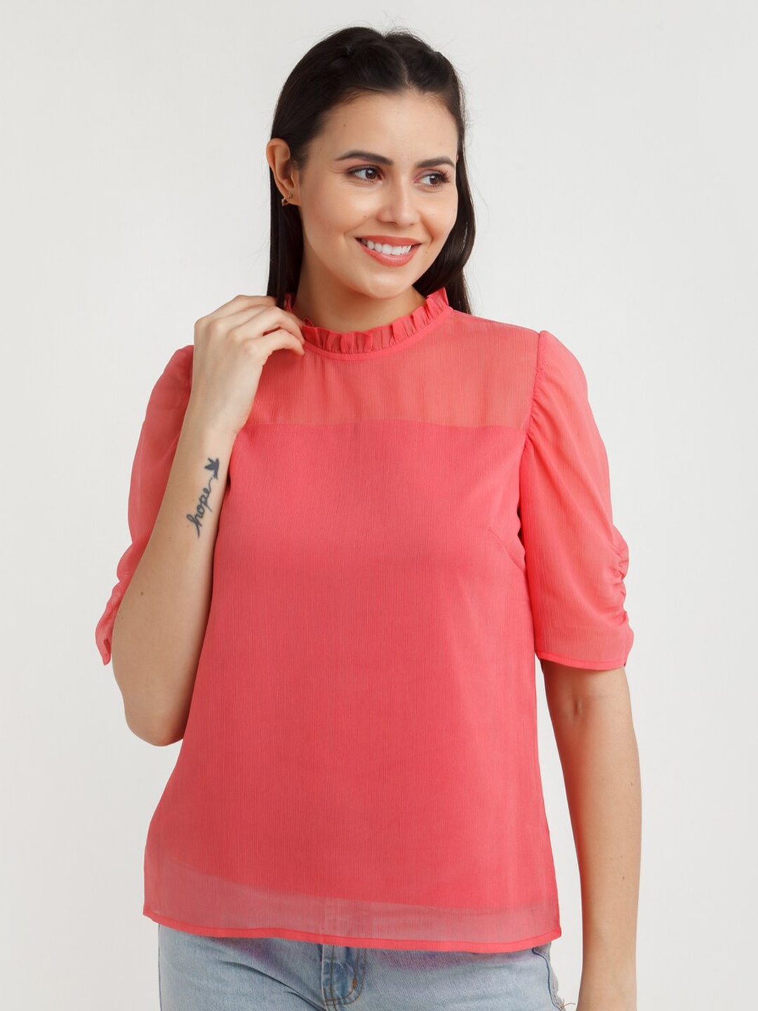 

Zink London Coral Roll-Up Sleeves Top