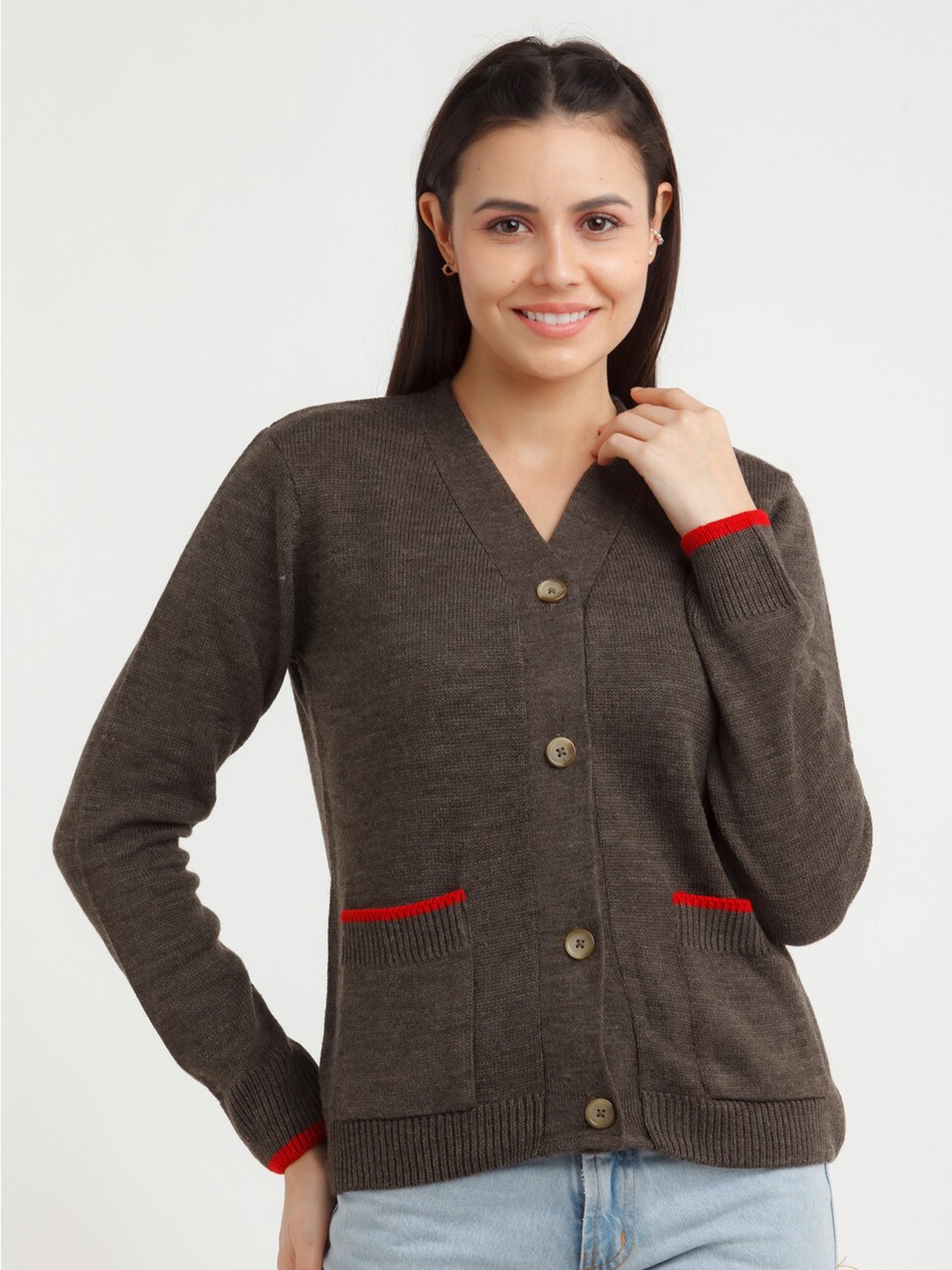 

Zink London Women Brown Solid Acrylic Cardigan