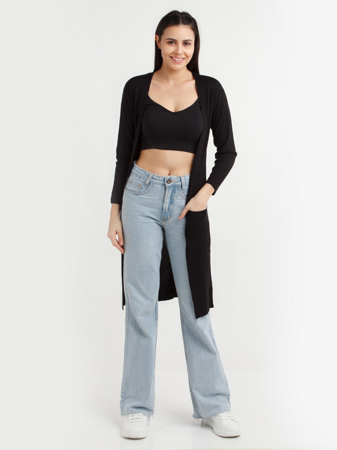 

Zink London Women Black Longline Shrug