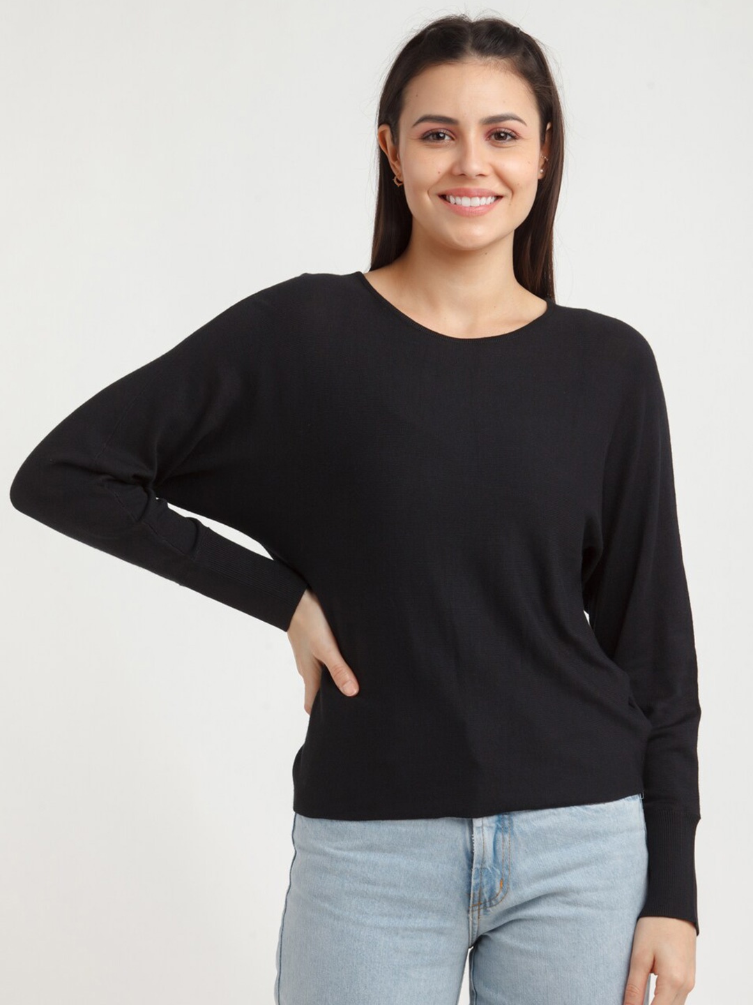 

Zink London Women Black Solid Woolen Pullover Sweater