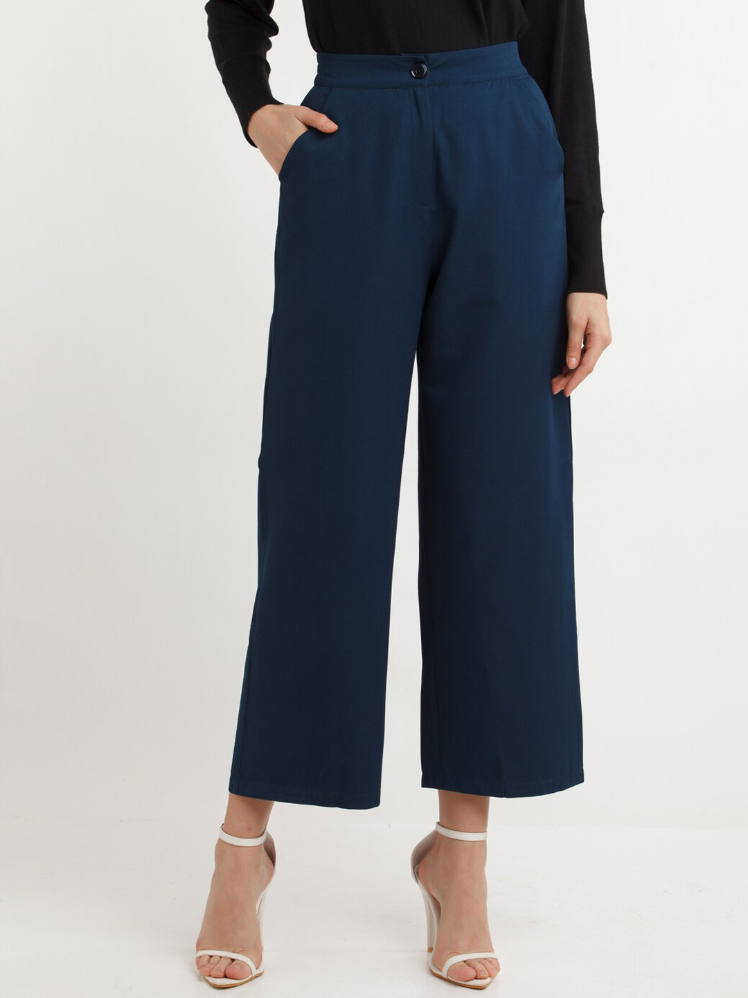 

Zink London Women Blue High-Rise Parallel Trouser