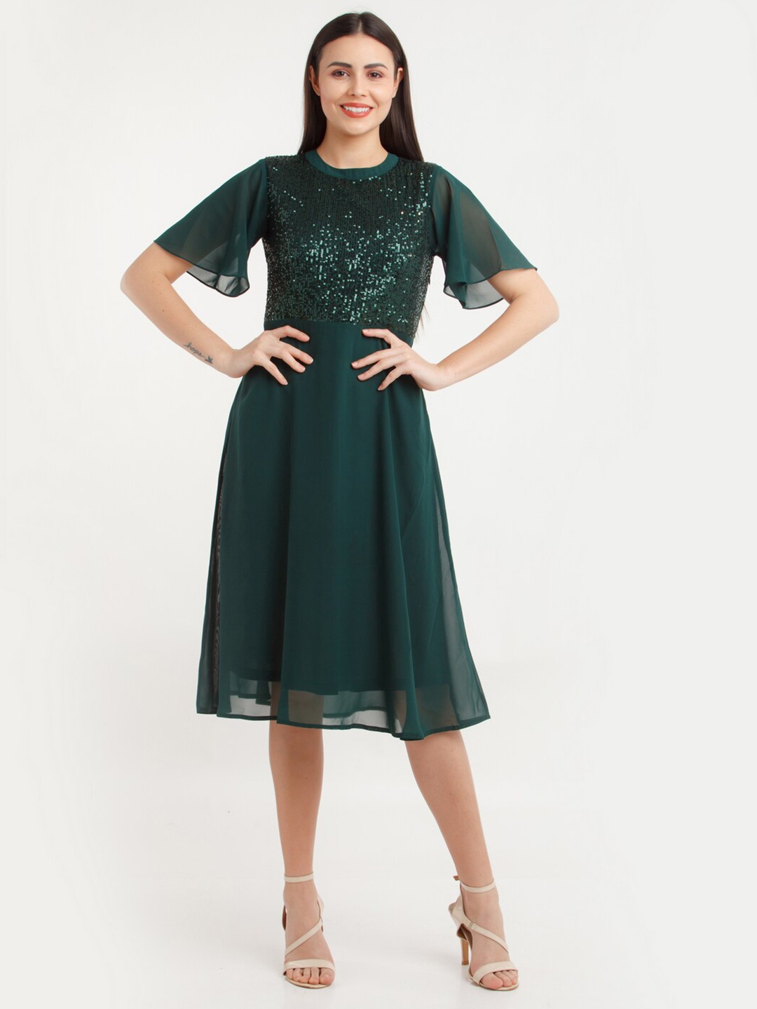 

Zink London Green Embellished Dress