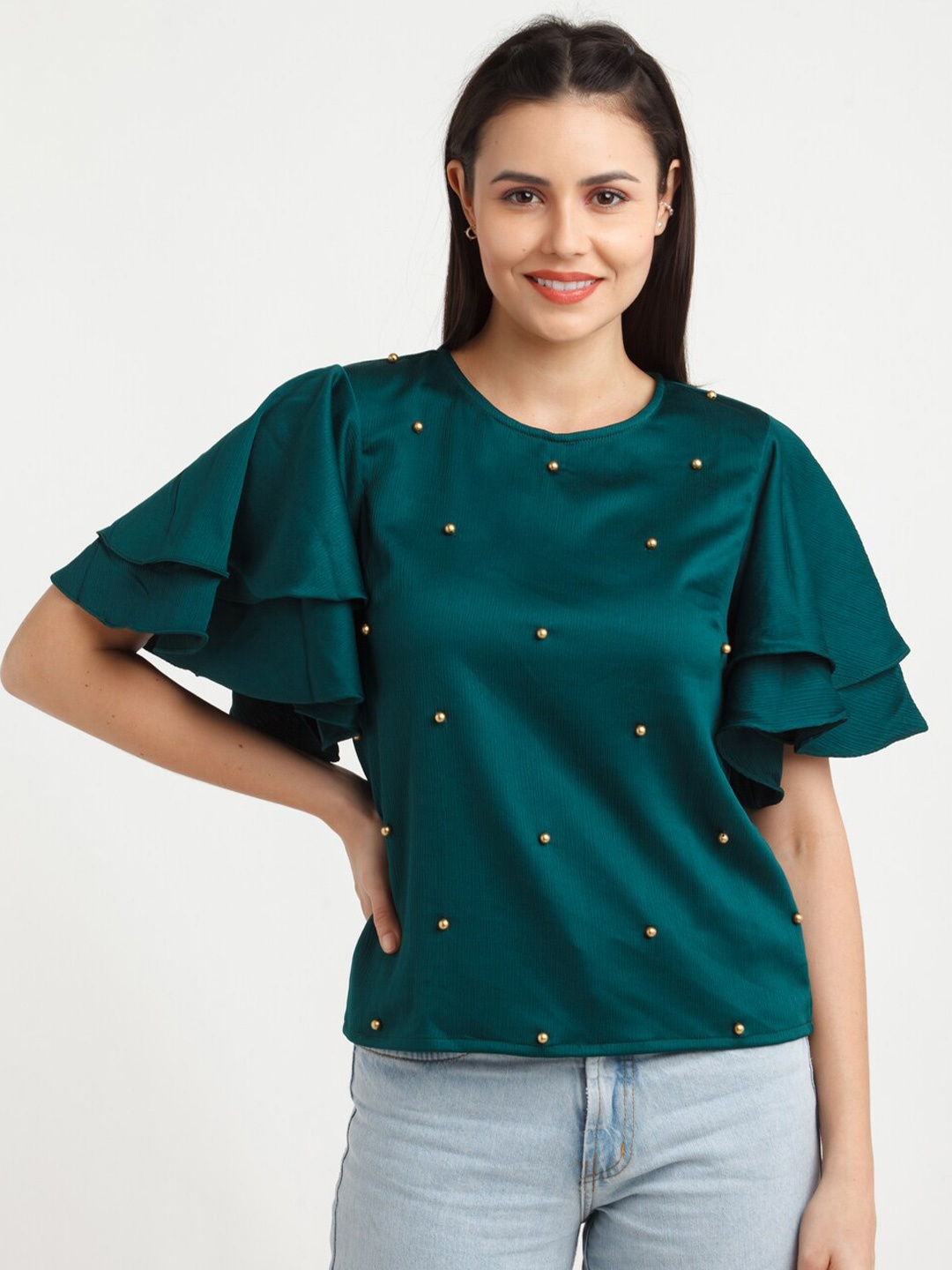 

Zink London Green Geometric Print Top