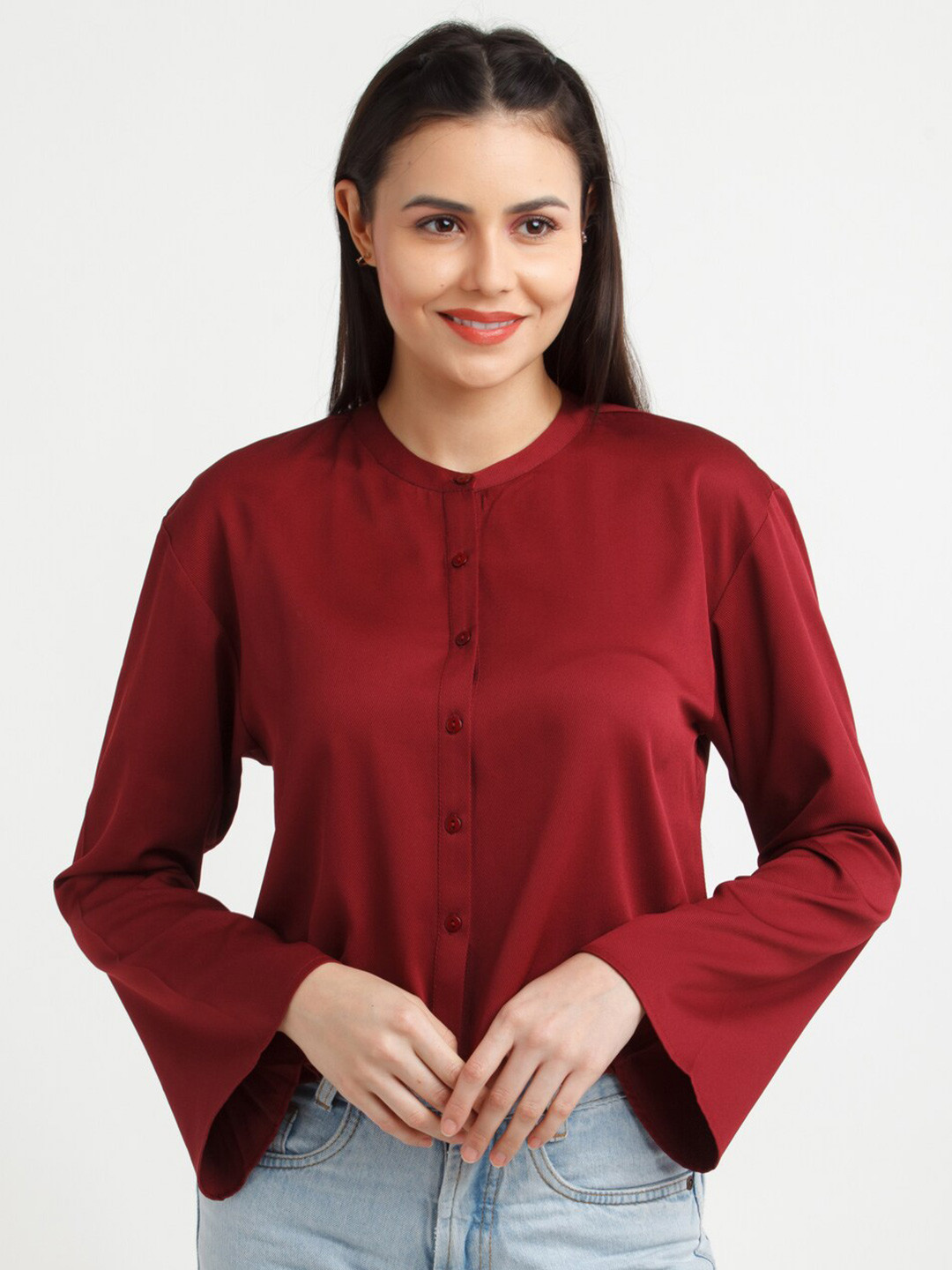 

Zink London Maroon Round Neck Shirt Style Top