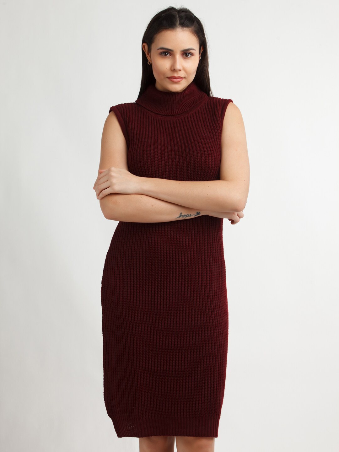 

Zink London Sleeveless Mock Neck Sheath Dress, Maroon