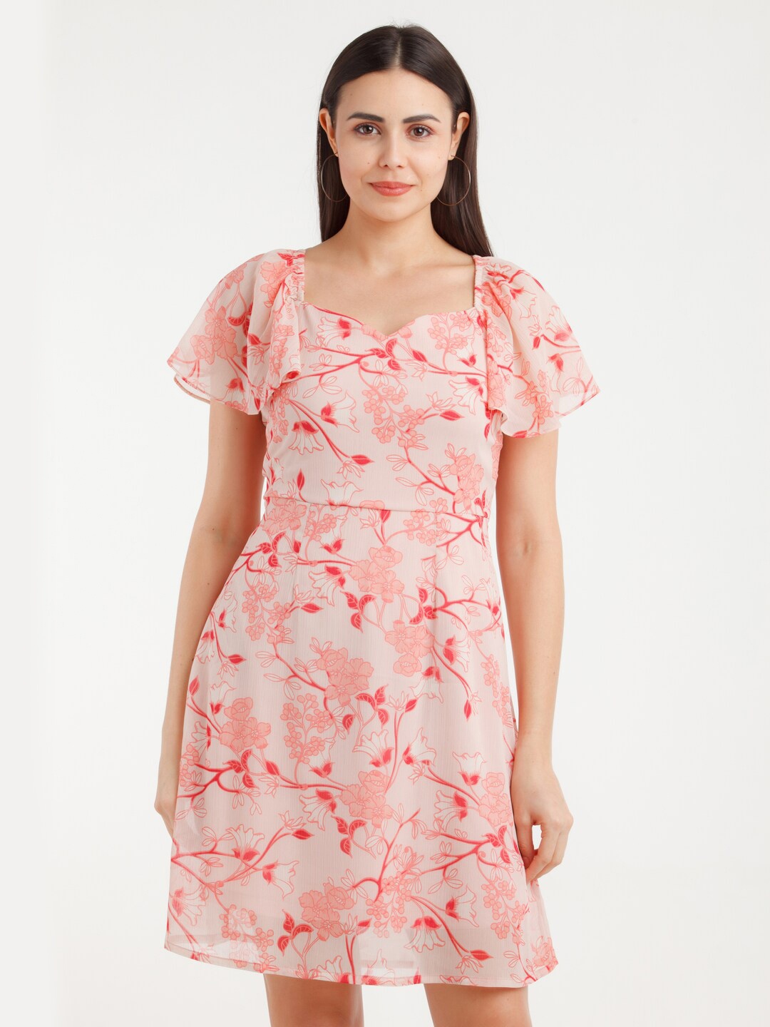 

Zink London Floral Printed Fit and Flare Dress, Pink