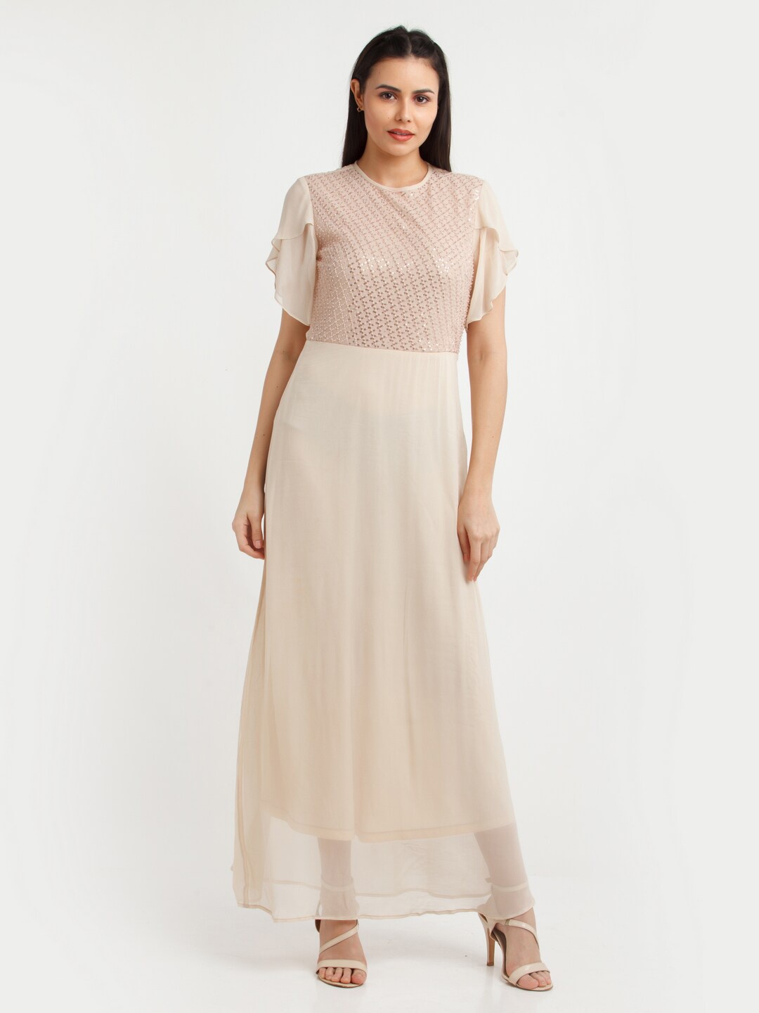 

Zink London Flared Sleeves Maxi Dress, Beige