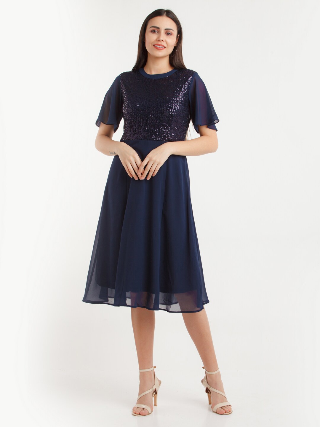 

Zink London Blue Embellished Midi Dress
