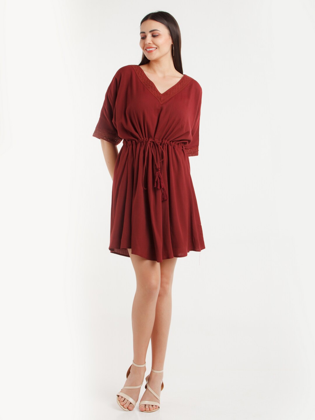 

Zink London Flared Sleeves Wrap Dress, Maroon