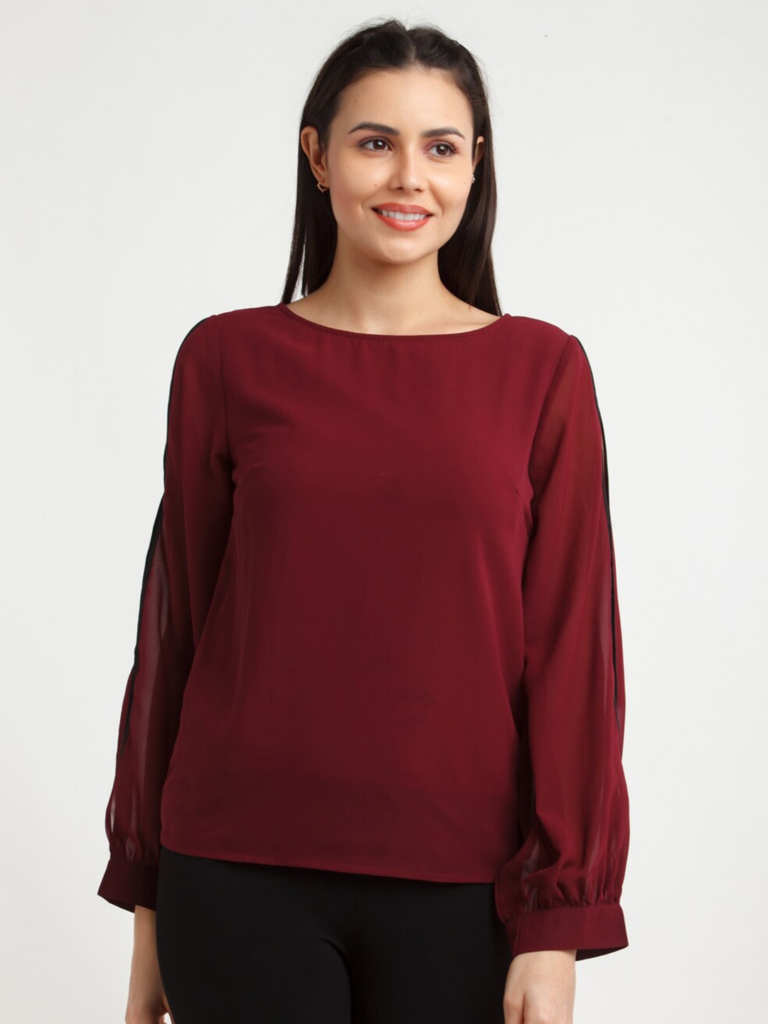 

Zink London Maroon Slit Sleeve Top