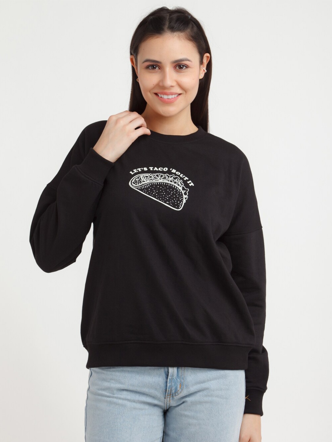 

Zink London Women Black Graphic Printed Sweatshirt