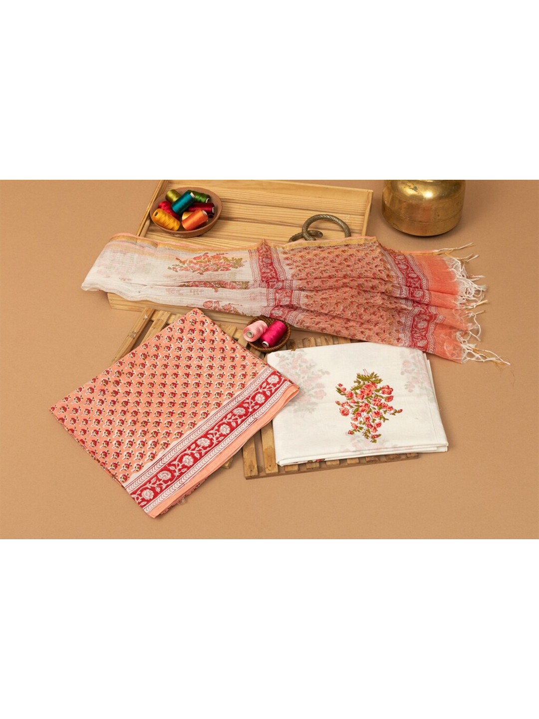 

ArtiZenWeaves Pink & White Printed Pure Cotton Unstitched Dress Material