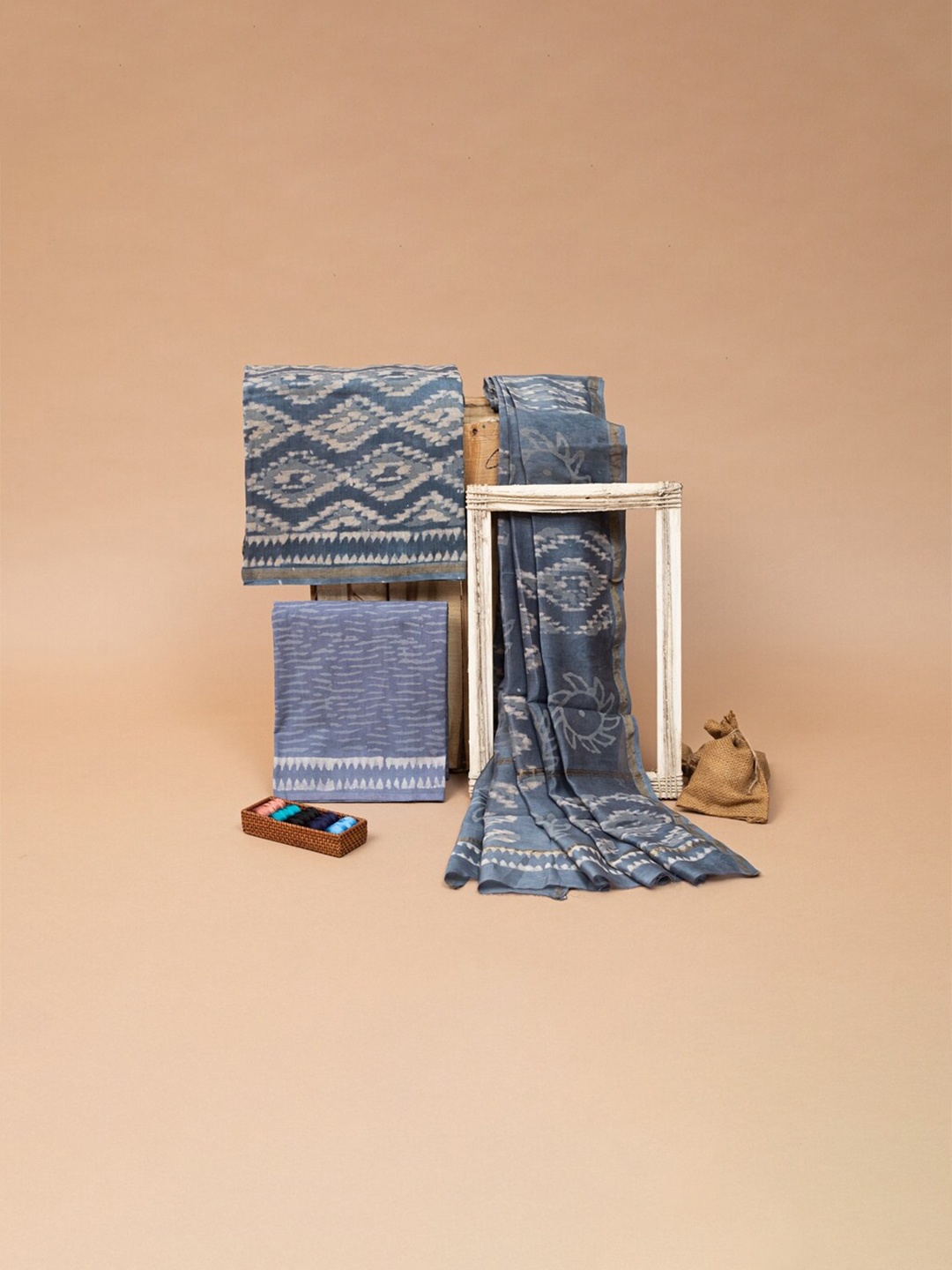 

ArtiZenWeaves Blue & Gold-Toned Printed Pure Silk Unstitched Dress Material