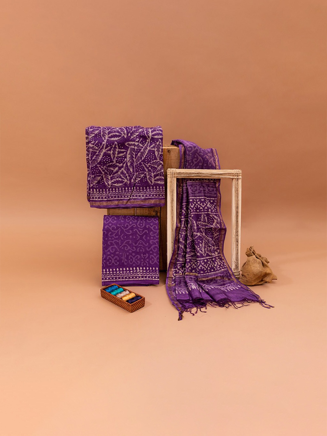 

ArtiZenWeaves Purple & Gold-Toned Printed Pure Silk Unstitched Dress Material