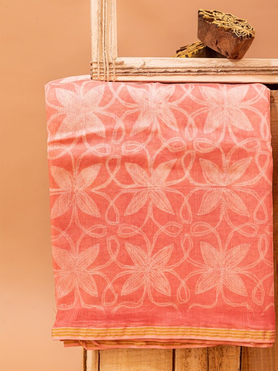 

ArtiZenWeaves Women Pink & Off White Dyed Unstitched Dress Material