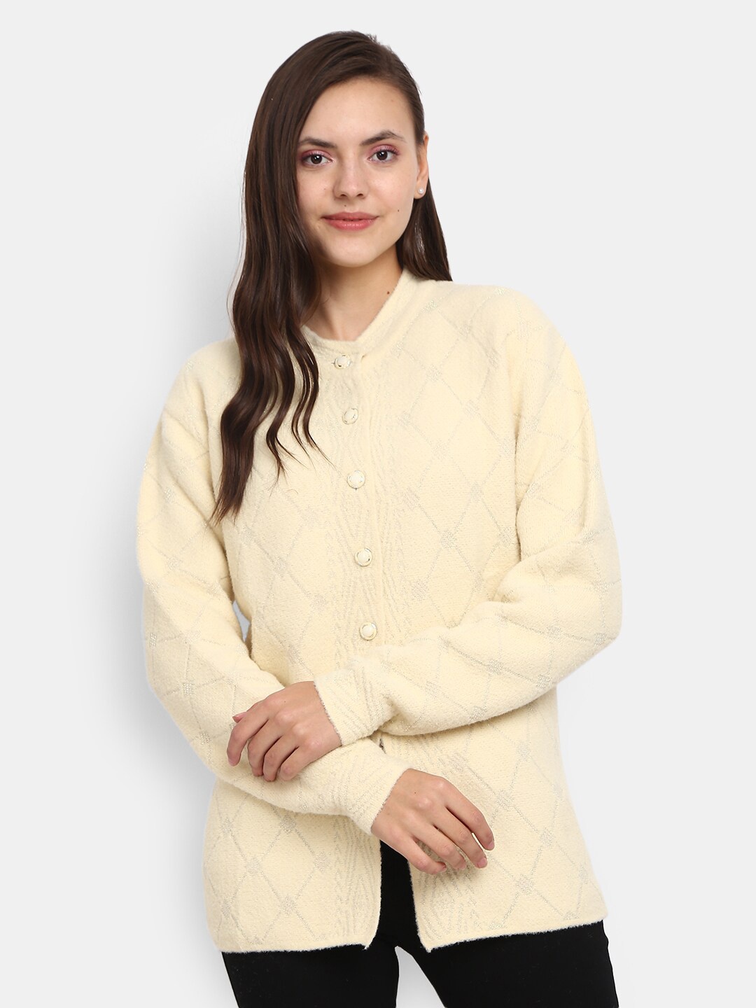 

V-Mart Women Cream Round Neck Fleece Sweatshirt