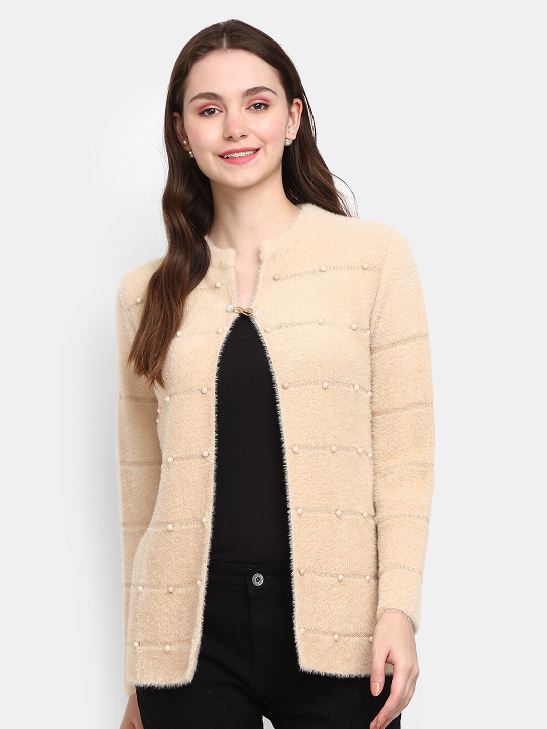 

V-Mart Women Beige Round Neck Front-Open Cardigan