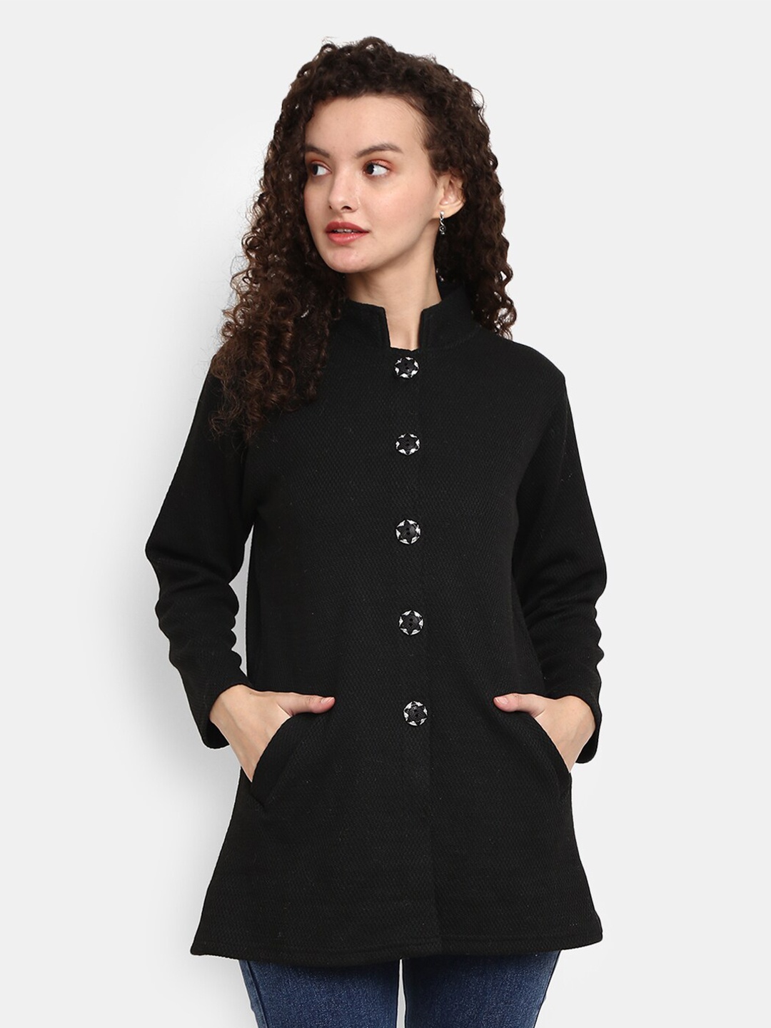 

V-Mart Women Black Solid High Neck Cardigan