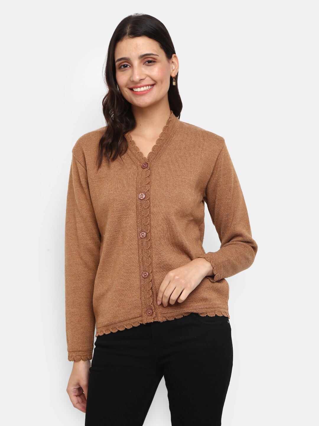 

V-Mart Women Brown V-Neck Acrylic Cardigan Sweater