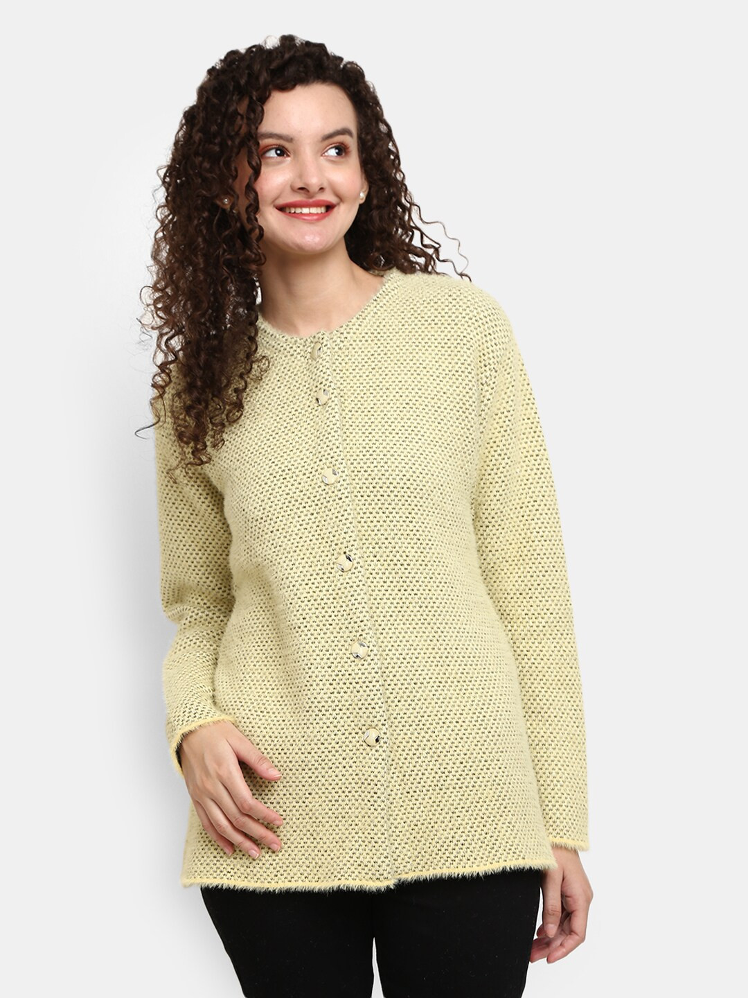 

V-Mart Women Yellow Cable Knit Cardigan