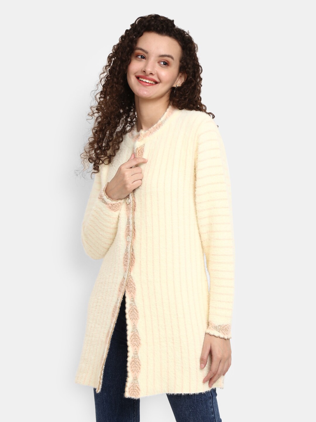 

V-Mart Women Off White Longline Cardigan