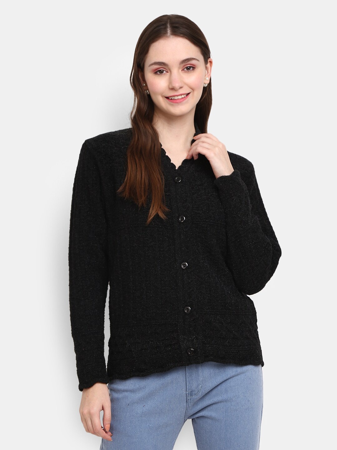 

V-Mart Women Black Solid V Neck Cardigan