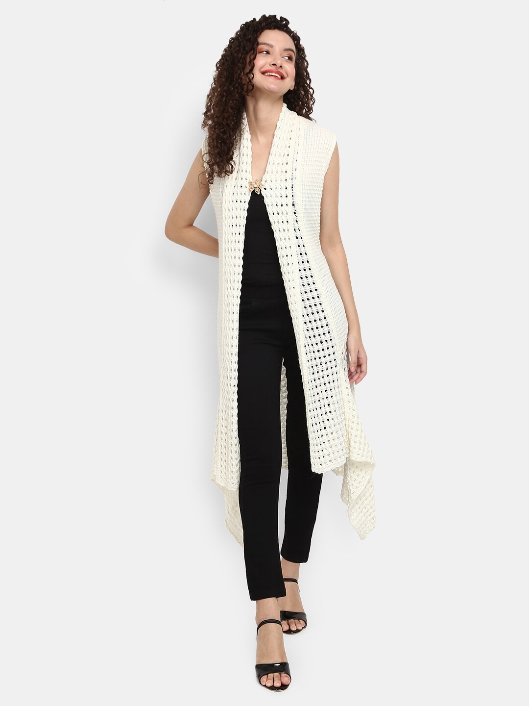 

V-Mart Women Off White Longline Shrug