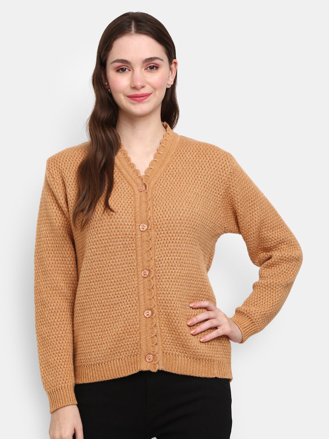 

V-Mart Women Brown Self Design V Neck Cardigan
