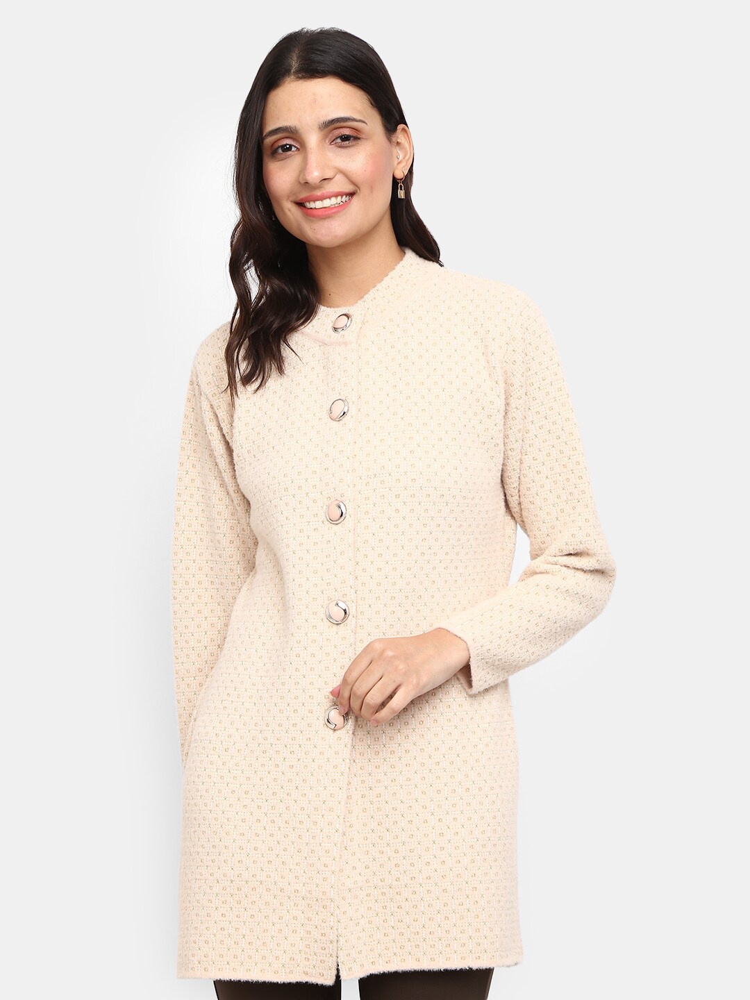 

V-Mart Women Peach-Coloured Round Neck Cardigan