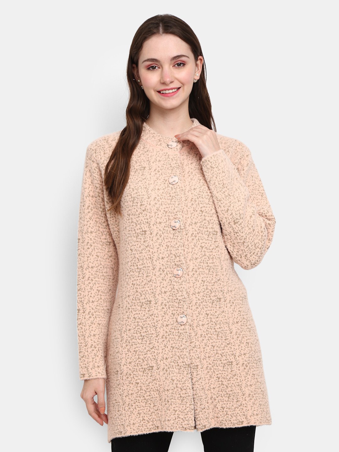 

V-Mart Women Peach-Coloured Longline Acrylic Cardigan Sweater