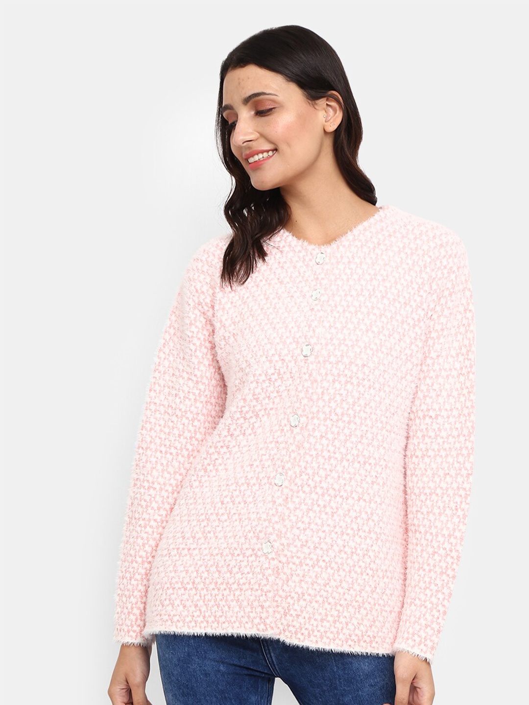 

V-Mart Women Pink V-Neck Cardigan