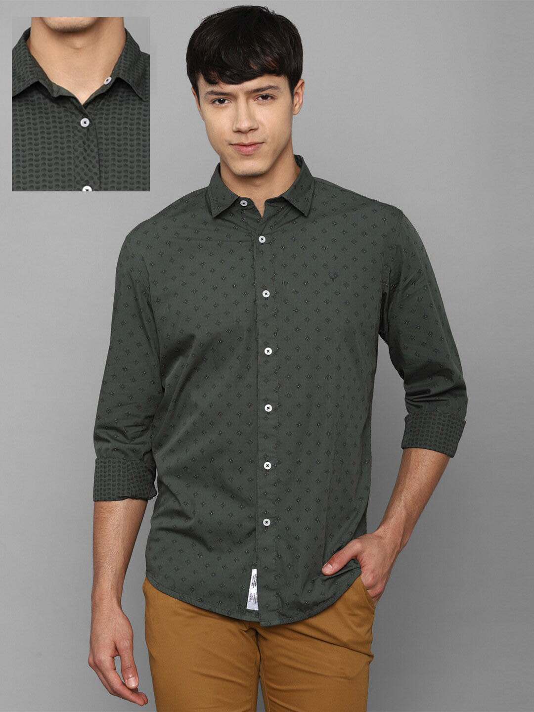 

Allen Solly Men Grey Slim Fit Printed Pure Cotton Reversible Casual Shirt