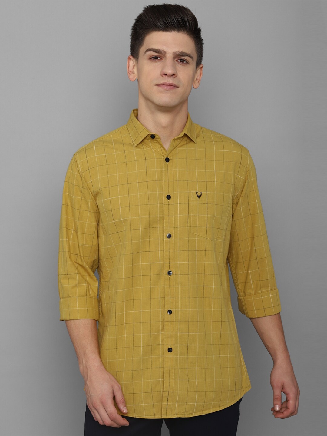 

Allen Solly Men Yellow Slim Fit Windowpane Checks Pure Cotton Casual Shirt