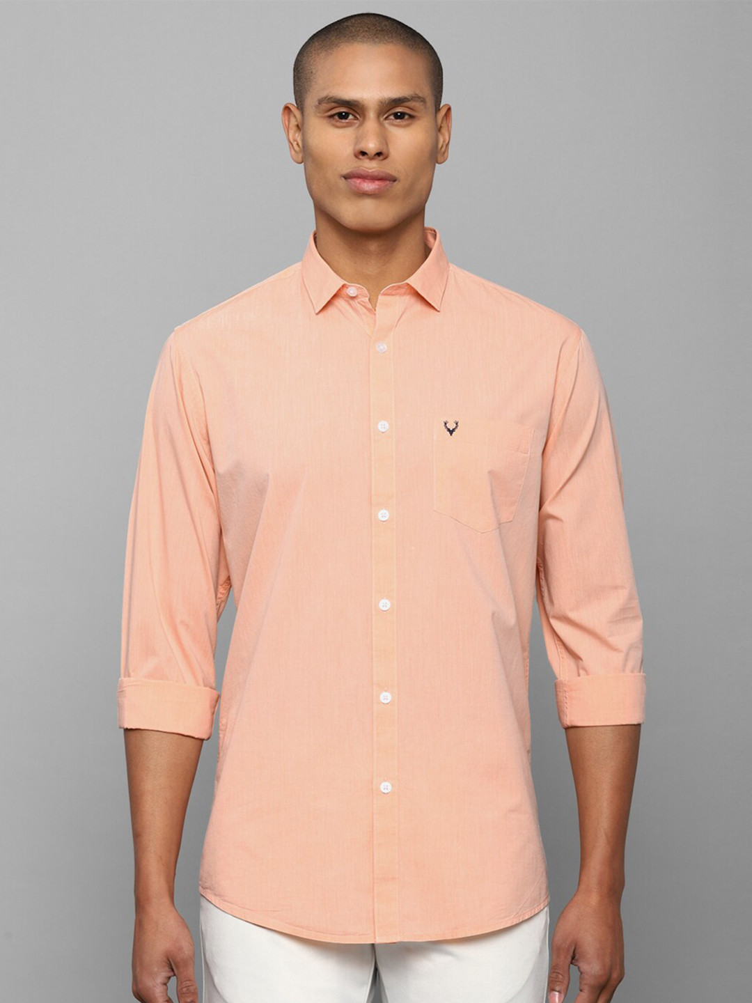 

Allen Solly Men Peach-Coloured Pure Cotton Slim Fit Casual Shirt