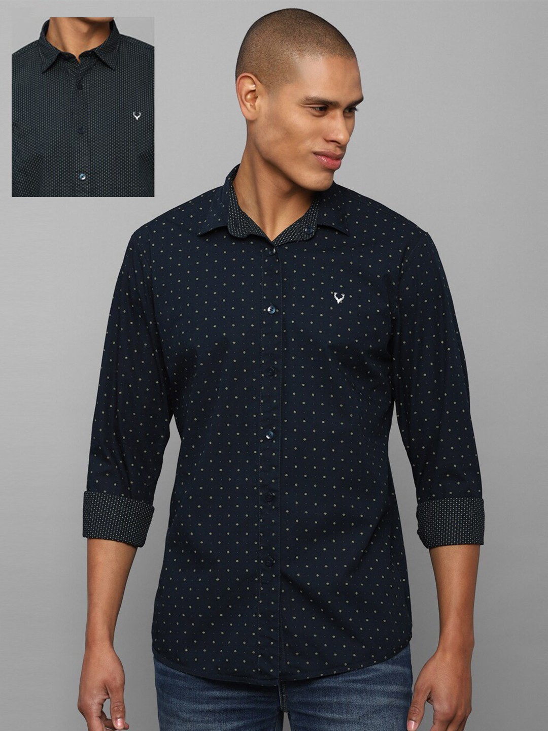 

Allen Solly Men Printed Pure Cotton Reversible Slim Fit Casual Shirt, Navy blue