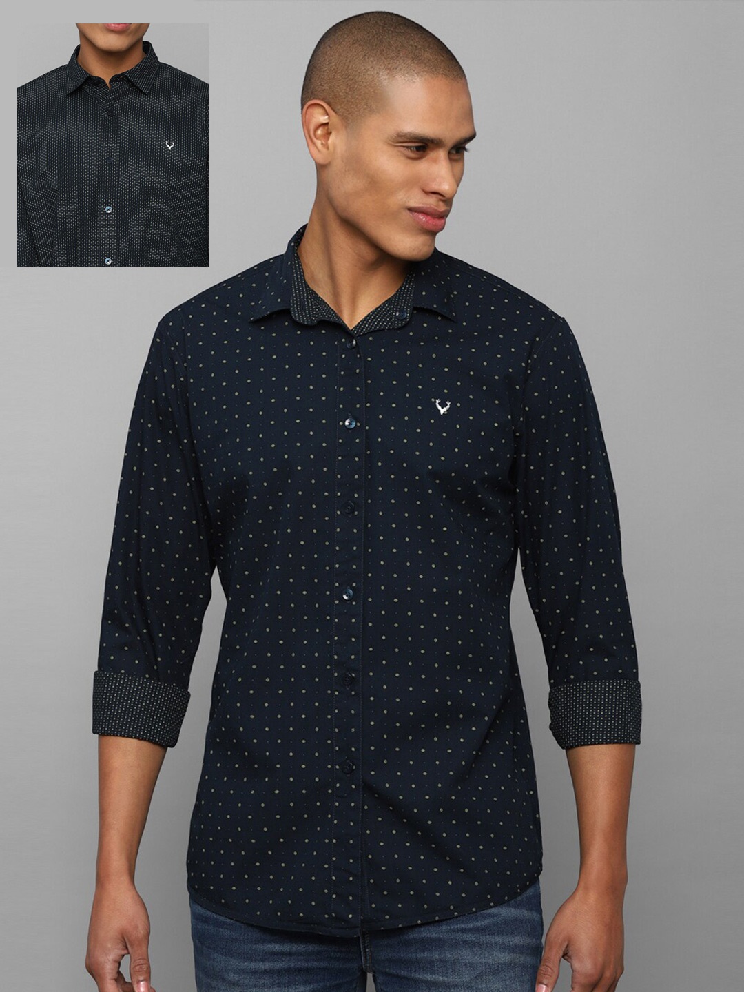 

Allen Solly Men Printed Pure Cotton Reversible Slim Fit Casual Shirt, Navy blue
