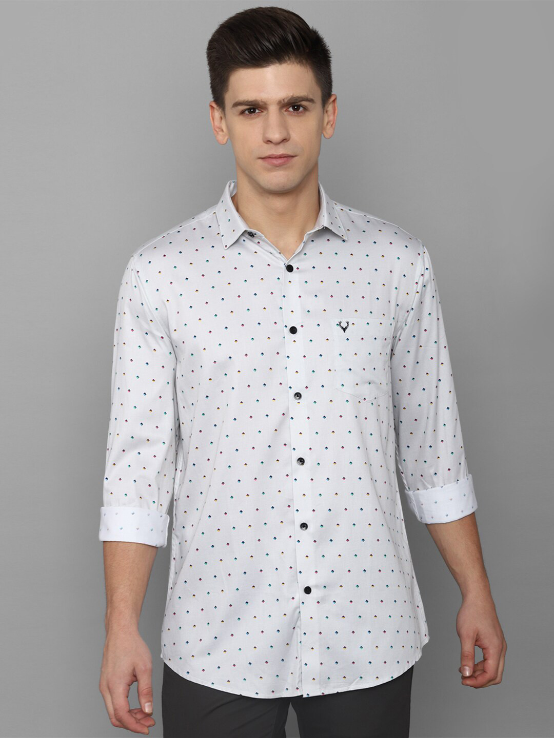 

Allen Solly Men Grey Printed Pure Cotton Slim Fit Casual Shirt