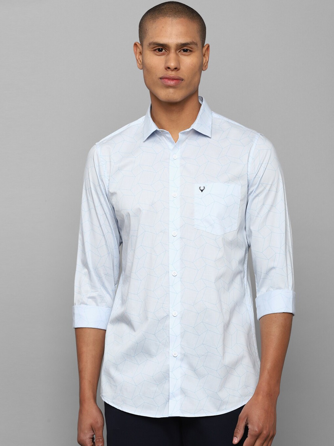 

Allen Solly Men Blue Printed Pure Cotton Slim Fit Casual Shirt