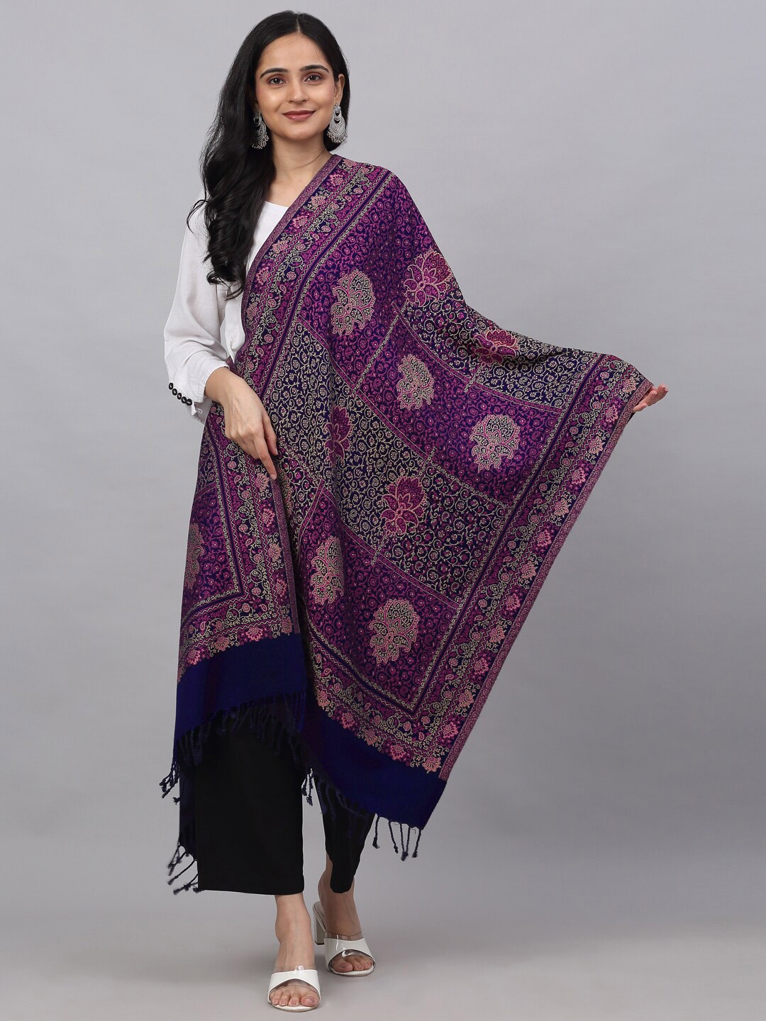 

KLOTTHE Women Purple Woven Design Woolen Stole