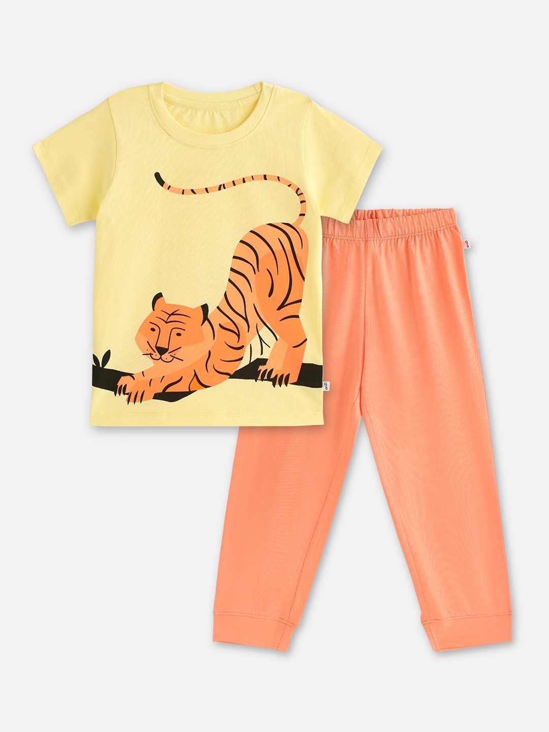 

You Got Plan B Kids Yellow & Peach-Coloured Printed Pure Cotton Night suit