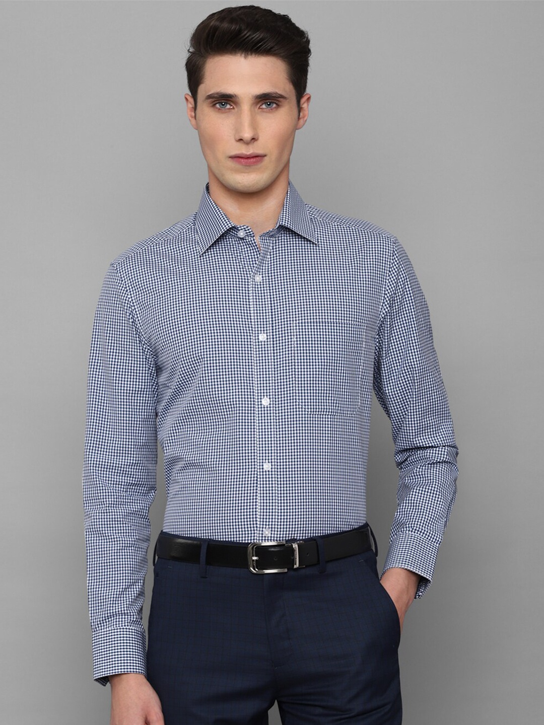 

Louis Philippe Men Blue Micro Checks Formal Cotton Shirt